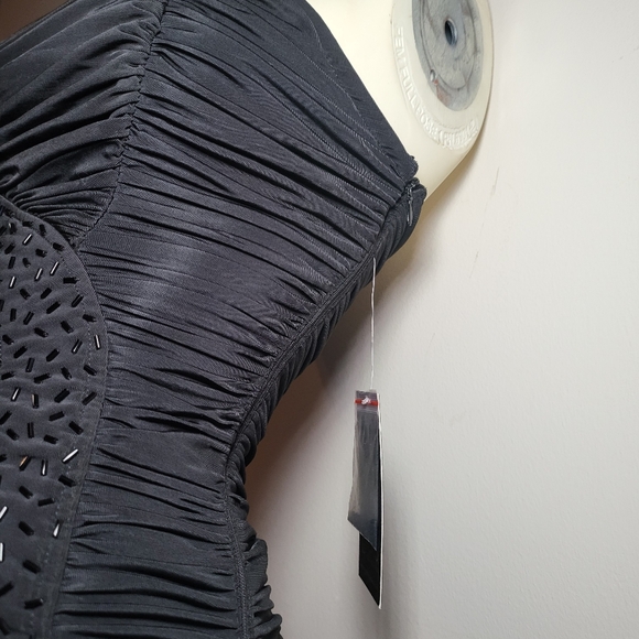 GRASS collection Size L one shoulder bodycon little BLACK dress - Picture 3 of 9